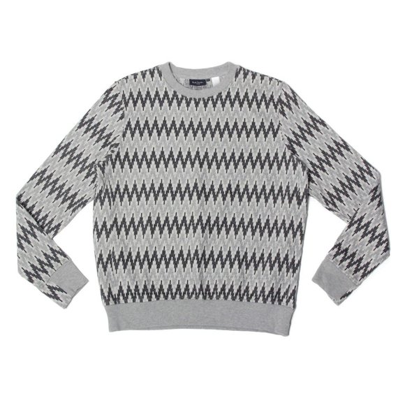 PAUL SMITH JEANS Size S Zig Zag Grey Cotton Crew-Neck Pullover Men's Sweater 943 - Picture 1 of 4